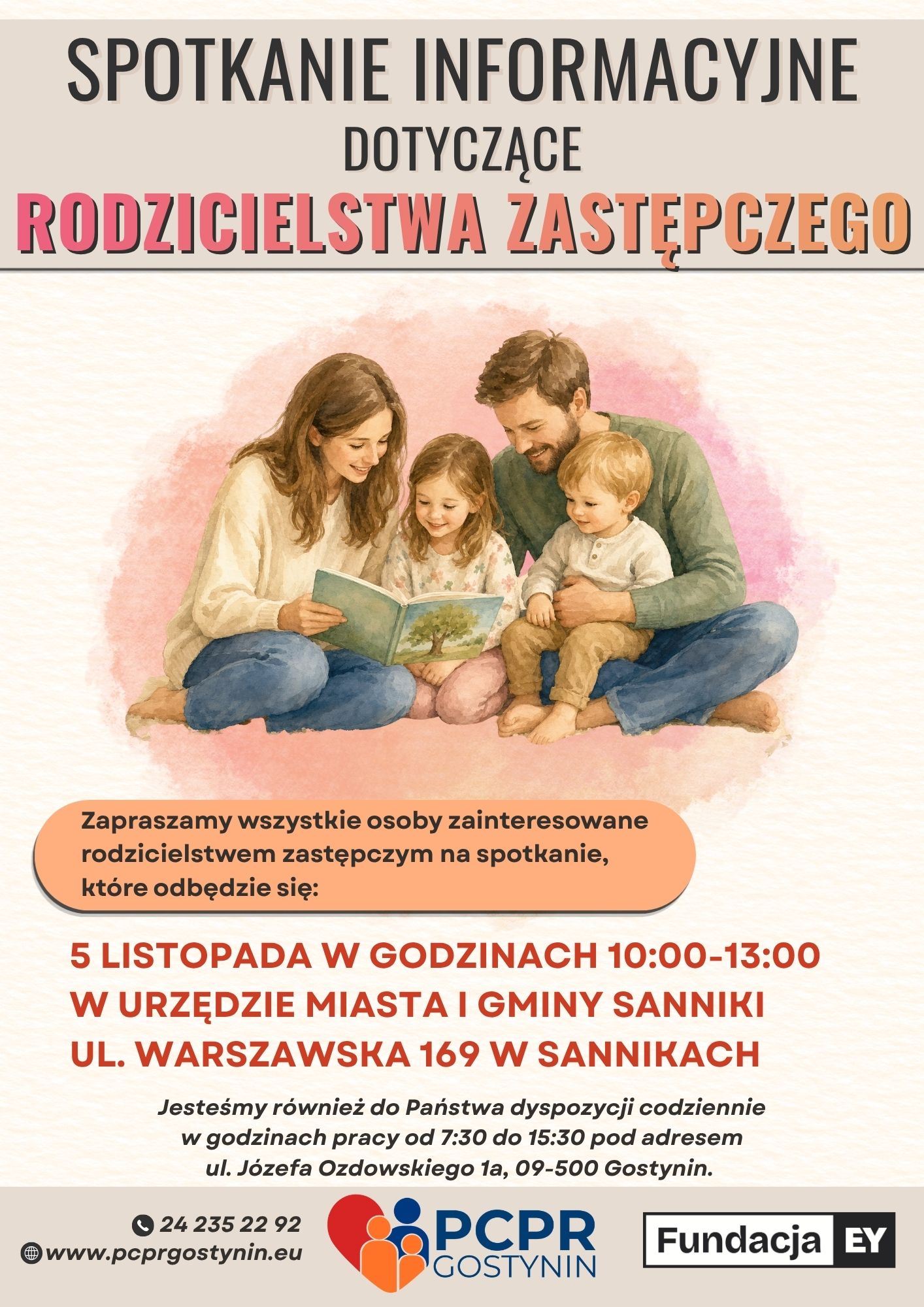Plakat spotkanie dot. rodzicielstwa zastępczego