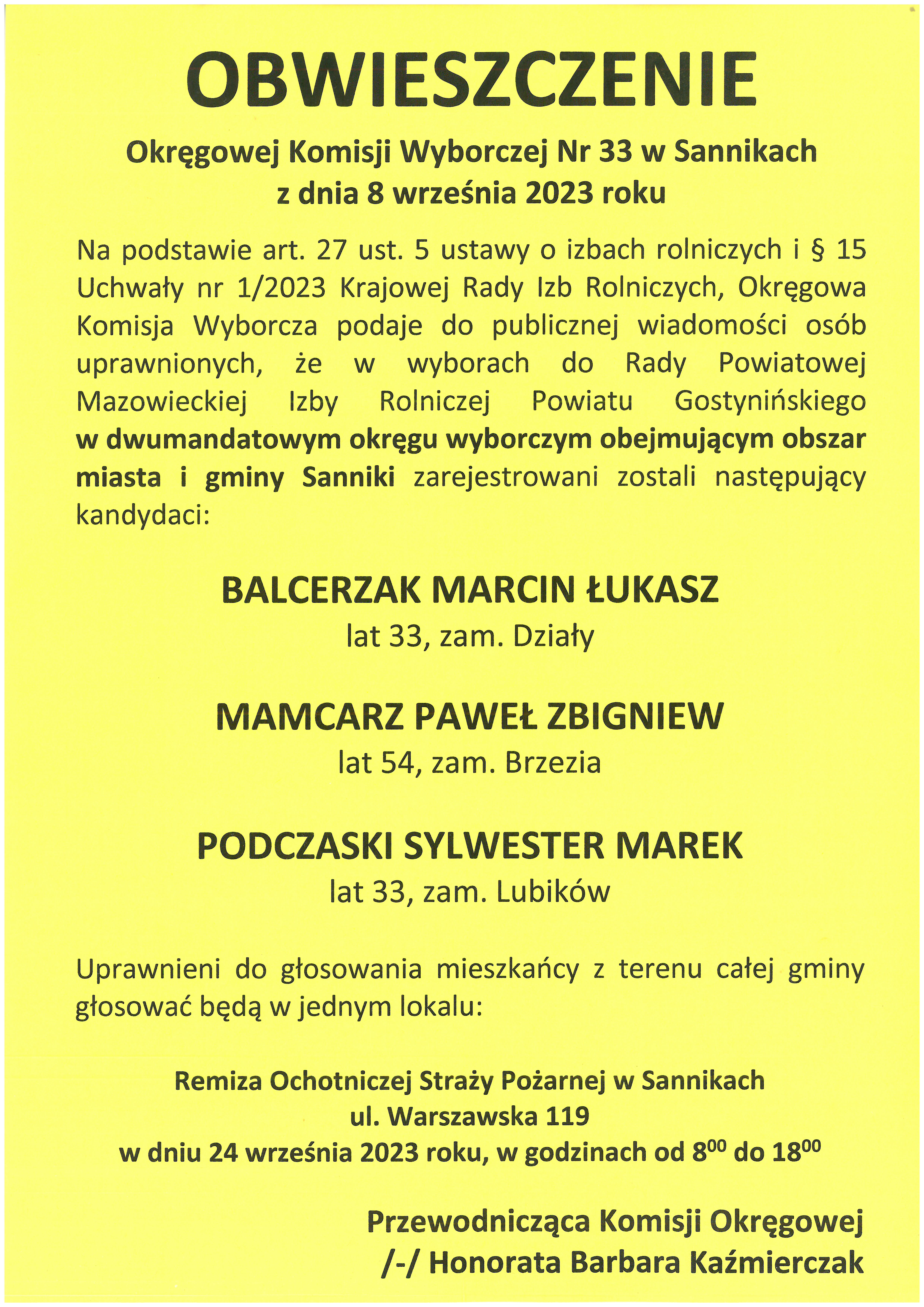 Wyb&oacute;r Rady Powiatowej MIR